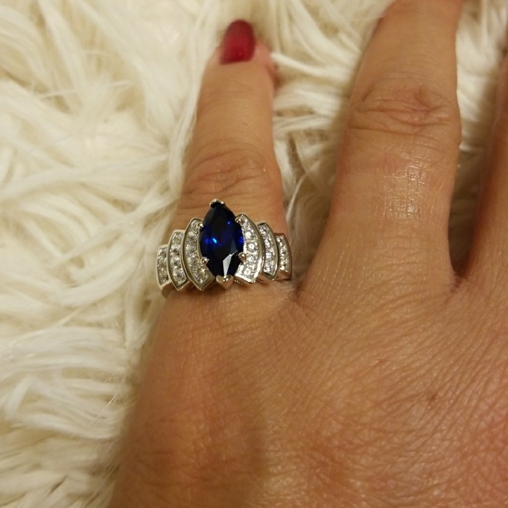 Sterling Silver Marquise Blue Spinal CZ ring